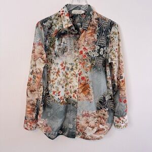 Johnny Was Calme’ Blouse size S 100% Cotton Floral Landscape Print